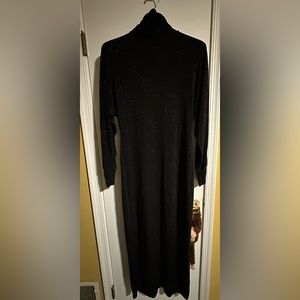 NEWPORT NEWS EASY STYLE Long Maxi Turtleneck Solid Black Glitter Dress SZ 14